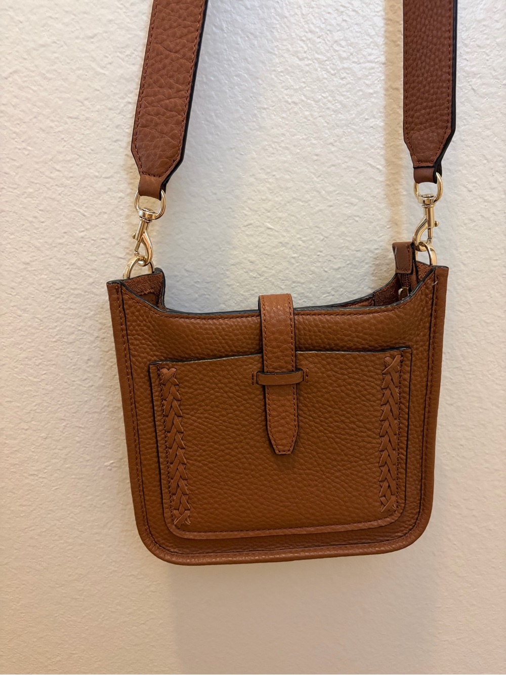 Rebecca Minkoff Chestnut Brown Pebbled Leather Crossbody with Woven Accent